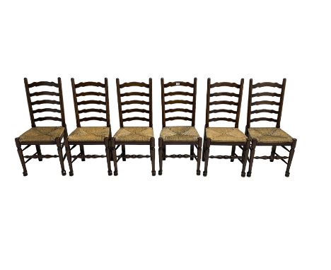 Late 20th century set six ladder back dining chairs, with rush seatsDimensions: Length/Width:&nbsp;48cm&nbsp;