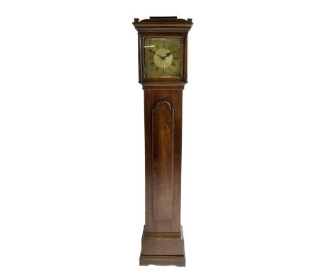  Humphrey Hadley of Birmingham - mid 18th century 30-hour oak longcase clock, with a flat caddy top and fixed square hood doo