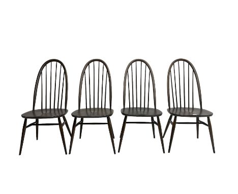 Ercol - set four dark elm 'Quaker Back Windsor Dining Chairs', hoop and stick backs