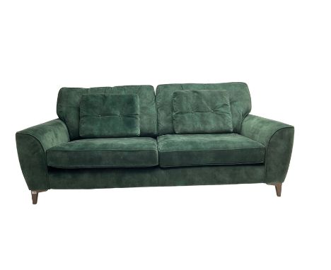 Alstons - large two seat 'Savanna' sofa, upholstered in emerald green velvet with buttoned back cushions, on tapered feetDime