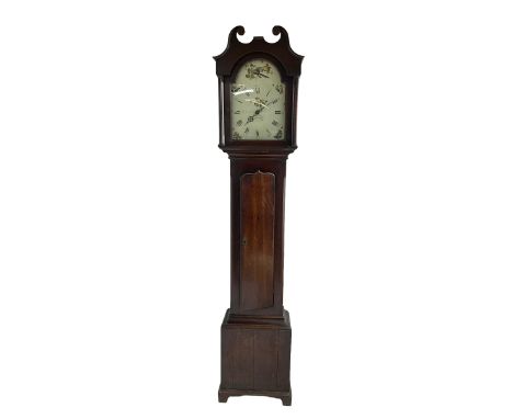 John Bancroft of Scarborough - oak cased thirty-hour longcase clock c1800, swans neck pediment with a recessed break arch doo