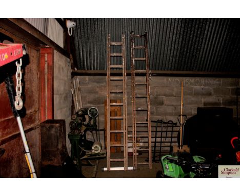 A wooden extending ladder