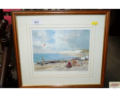 A pencil signed limited edition print depicting the White Cliffs of Dover 