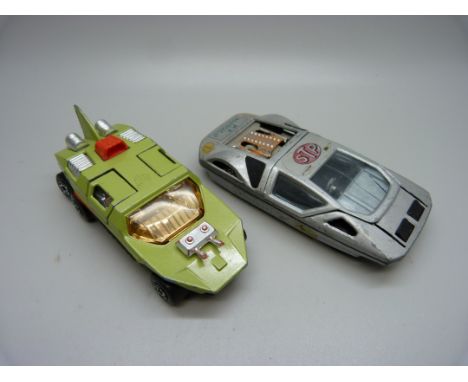 A Matchbox Adventure 2000, K-2002, Flight Hunter and a PF Modulo Pull Back Action Ferrari SS-904, playworn 