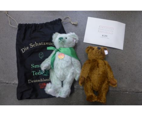 Two Steiff Teddy bears, "Green Treasure Hunter", 2004 and The Artist's Bear, mohair 