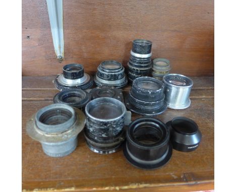 A collection of eleven camera or magic lantern lenses 