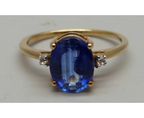 A 9ct gold, sapphire and white stone ring, 2g, N 