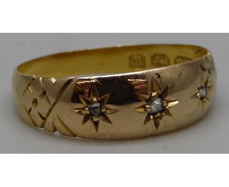 A late Victorian 18ct gold and diamond ring, Birmingham 1896, 1.5g, K 