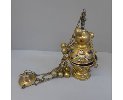 A hanging censer with enamel detail 