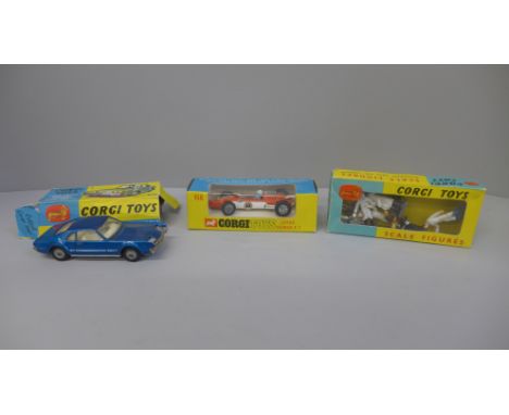 Two Corgi Toys model vehicles and scale figures, 264, 158 and 1505, boxed, one box a/f 