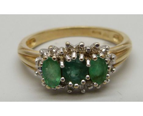 A 9ct gold, emerald and diamond ring, 3.1g, O/P 