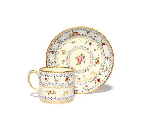 A small Sèvres coffee can and saucer (gobelet litron et soucoupe), c.1780, painted by Joseph-Léopold Weydinger jeune with sma