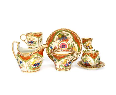 A small collection of Worcester 'Dragons in Compartments' wares, c.1795-1820, including a Chamberlain's cup and saucer, an eg