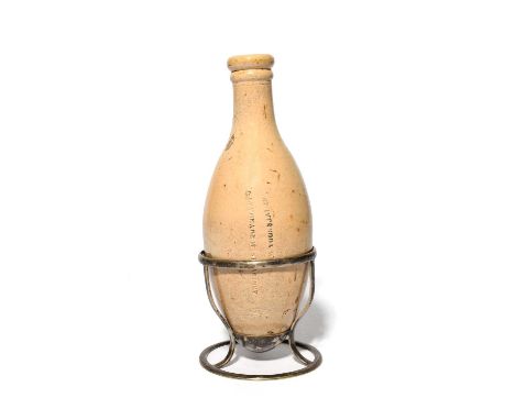 A rare St Ives stoneware Hamilton bottle, the grenade form impressed one side with 'Stockers, Superior Effervescing Gingerade