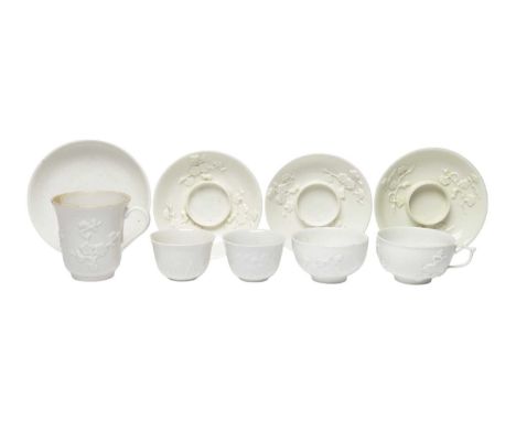 A collection of Continental white-glazed porcelains, most 2nd half 18th century, including three St Cloud trembleuse saucers,