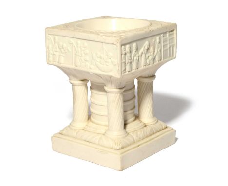 A small Parian model of the Tournai font in Winchester Cathedral, 2nd half 19th century, possibly Copeland, the sides moulded