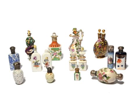 A collection of porcelain scent bottles, 18th-20th centuries, including a pair of flattened rectangular bottles, probably Vie