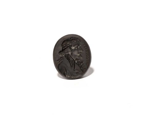 A rare Wedgwood American subject black basalt intaglio seal, late 18th century, the small oval form bearing a profile portrai