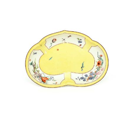 A rare Chelsea dessert dish, c.1755, painted in the Meissen manner with naturalistic sprays of flowers and scattered insects,