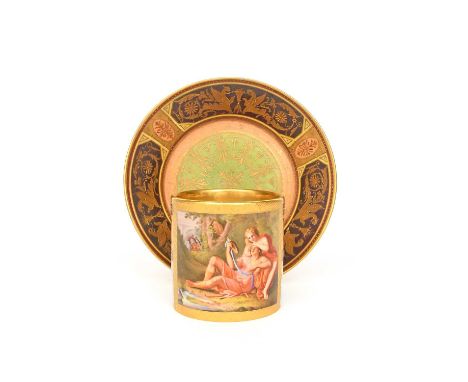 A Vienna coffee can and saucer, date code for 1798, the can painted with Rinaldo and Armida after Annibale Carracci, reserved