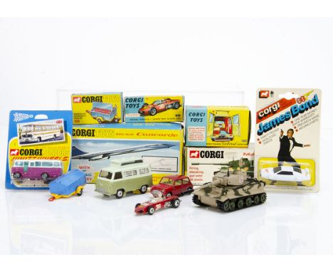 Corgi Toys, 420 Ford Thames Airborne Caravan, 154 Ferrari F1 Grand Prix Racing Car, 650 Concorde, 900 PzKpfw Tiger Mk.I Tank,