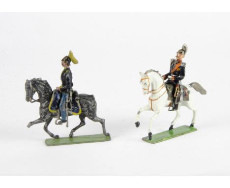 Noris 60mm scale mounted figures, consisting of a US Cavalryman, and a Prussian General, F-G, Cavalryman missing horse tail a
