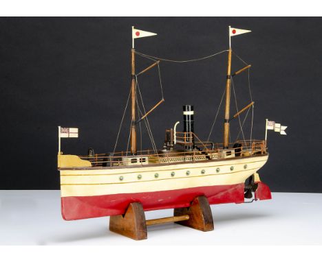 A Carette live-steam painted tinplate Ocean-Going Steam Ship No 622/3, as shown in Carette 1911 trade catalogue, with red hul