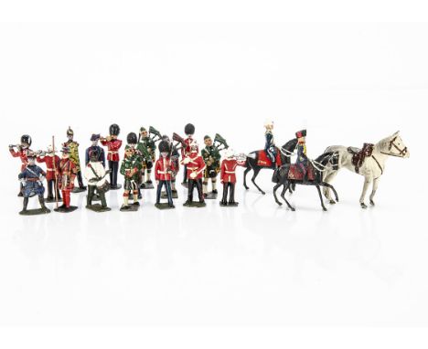 Lot of repainted lead Bandsmen by various makers including Britains and Charbens,  Hill, Crescent, Timpo etc, most complete b