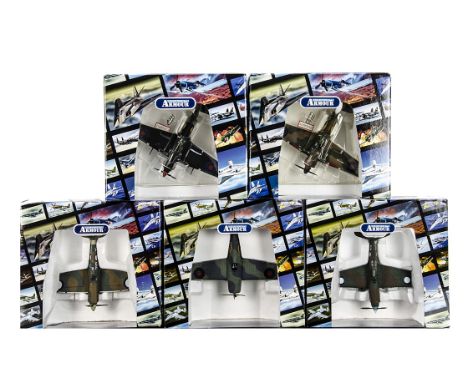 Franklin Mint Armour Collection WWII RAF/RAAF Aircraft, five boxed 1:48 scale models Spitfire RAAF B11B498,  B11E740 Martlett