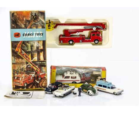 Corgi Toys Emergency Service Vehicles, 1127 Simon Snorkel Fire Engine, 461 Police 'Vigilant' Range Rover, in original boxes, 