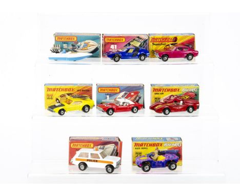 Matchbox Superfast, 54 Capri, 41 Siva Spyder, 5 Seafire, 69 Turbo Fury, 1 Dodge Challenger, 44 Boss Mustang, 47 Beach Hopper,
