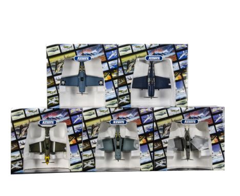 Franklin Mint Armour Collection WWII American Aircraft, five boxed 1:48 scale models F6F Hellcat B11B313, B11E371 F4F Wildcat