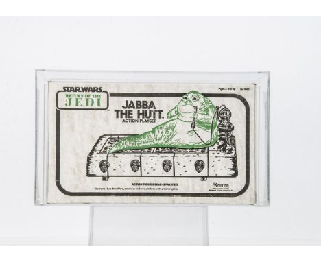 Vintage Star Wars Kenner ROTJ Jabba The Hutt Action Playset, in line art box, AFA graded 85 Q-NM+, sealed in case