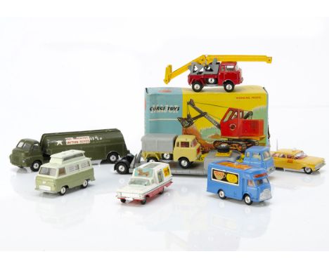 Corgi Toy Commercial Vehicles, 1128 Priestman Cub Shovel, in original box, loose 486 Kennel Club Truck with four dogs, 470 Fo