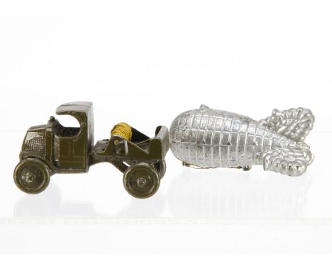 A John Hill &amp; Co (Johillco) Army Mack Truck With Winch &amp; Barrage Balloon, military green body and wheels, silver barr