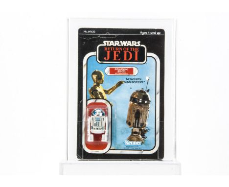 Vintage Star Wars Kenner ROTJ R2-D2 Action Figure, with sensorscope, on punched 65B back card, UKG graded 70% (card 70%, bubb