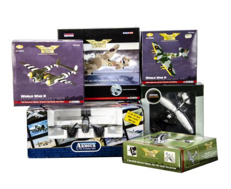 WWII Aircraft, A boxed group of six  1:48 scale Franklin Mint Armour Collection B11B640 DH98 Mosquito , 1:72 scale Oxford Avi