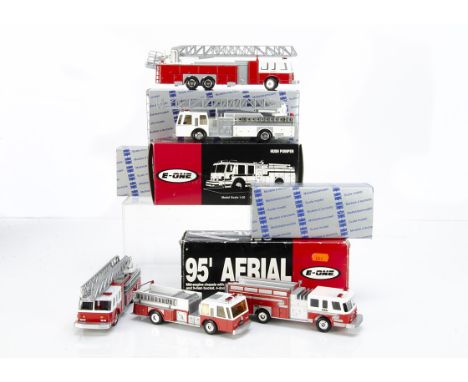 Conrad 1:50 E-One Fire Service Vehicles, Nr.5510 Hush Pumper, Nr.5505 95' Aerial, Nr.5506 75' Ladder (2), Nr.5508 Protector P