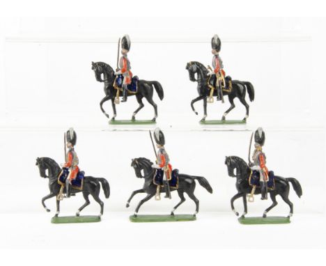 Fine Noris 50mm scale British Napoleonic Cavalry with separately cast accessories, saddles, scabbards, braid on officer, perh