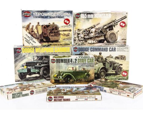 1970s Airfix Military Kits, 1:35 155mm Howitzer, Dodge Command Car, Dodge Weapons Carrier, 1:32 17 Pounder Anti-Tank Gun, Hum