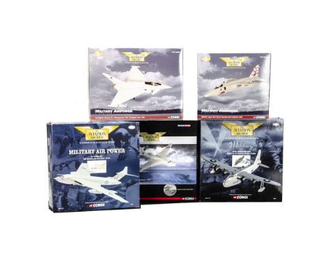 Corgi Aviation Archive, five boxed examples, 1:72 scale AA35408 Sepecat Jaguar RAF Coltishall 2005 and AA36401 Euro Fighter T