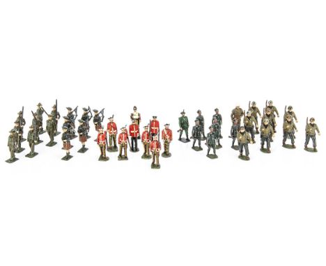 Britains loose figures comprising set 2031 Australian Infantry in battle dress, faces retouched, Irish Guards Pipers (6), Gur