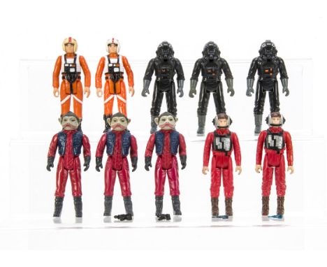 Vintage Star Wars Pilot Action Figures, B-Wing Pilot (2), with weapons, Luke X-Wing Pilot (2), no weapons, Tie Fighter Pilot 