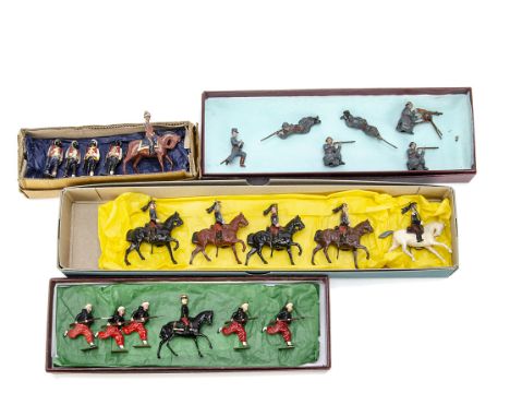 Britains loose French troops comprising post WW2 set 138 Cuirassiers, not matching, 2 horses with repaired leg, 1 trooper wit