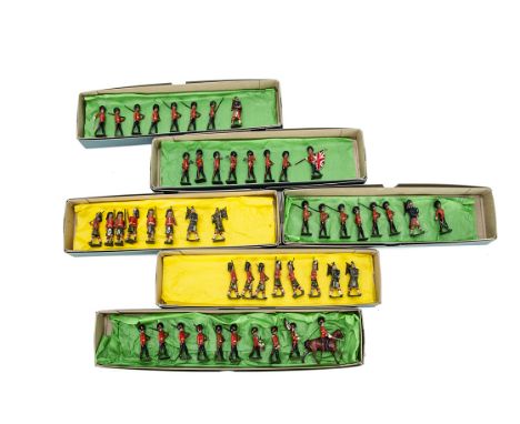 Britains loose military figures comprising 2 sets 1930s version set 77 Gordon Highlanders, 1 rifle end replaced, 1 piper repa