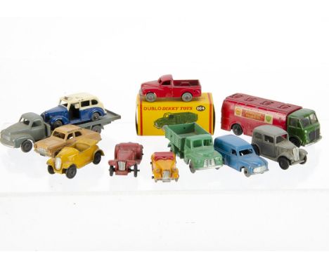 Small Scale Dinky Toys, Dublo Dinky 064 Austin Lorry, in original box, 061 Ford Prefect, 062 Singer Roadster, 063 Commer Van,