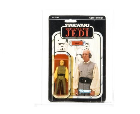 Vintage Star Wars Kenner ROTJ Lobot Action Figure, on punched 77A back card, UKG graded Y80% (card 80%, bubble 80%, figure 85