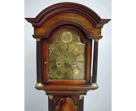 A fine quality George III style mahogany cased grandmother clock, arch top, 8 inch brass face with twin winding apertures and