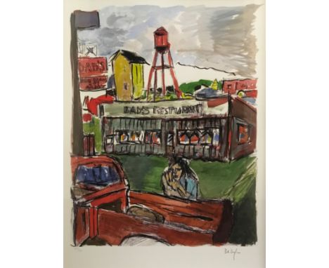 BOB DYLAN. Framed, glazed, signed in pencil to margin, limited edition 234/295 print titled Dads Restaurant, 44.5cm x 60cm.