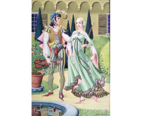 JOHN VERNAL [1914-2002]. Framed, glazed, signed watercolour on paper titled verso ‘In The Medici Garden’, 52.5cm x 35.5cm.